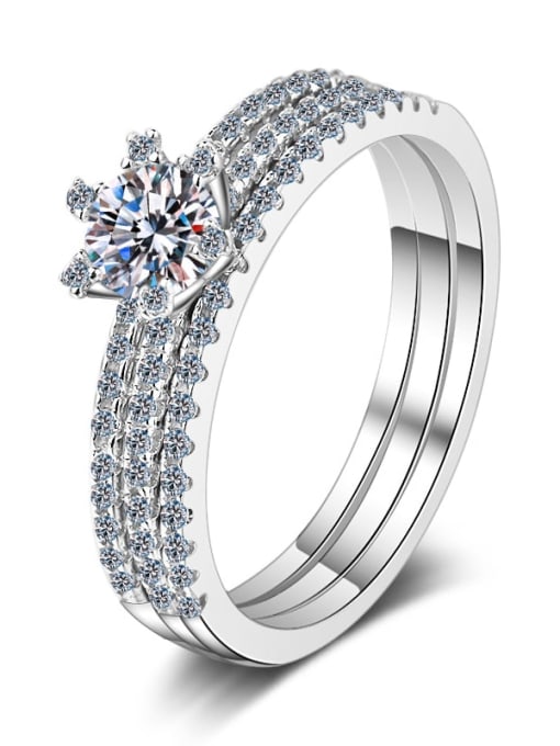 MOISS Sterling Silver Moissanite White  Flower  Dainty Engagement Rings 4