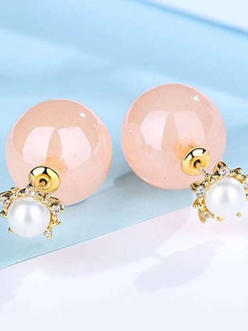 Pink 18K t04c17 Copper Cubic Zirconia Ball Minimalist Stud Earring