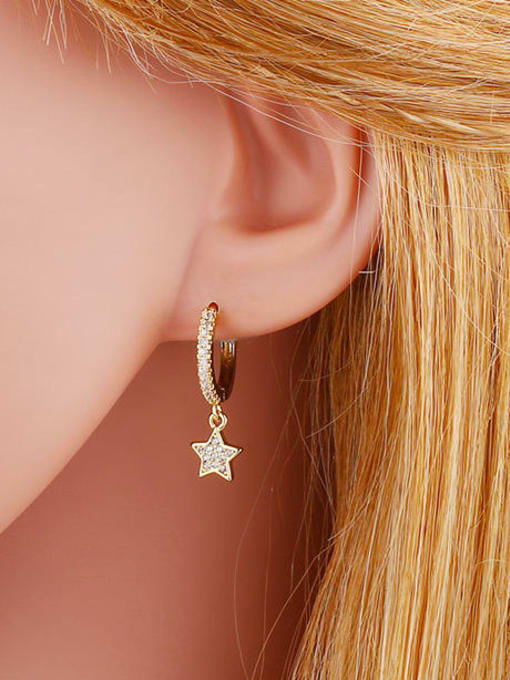 CC Brass Cubic Zirconia Star Minimalist Huggie Earring 1