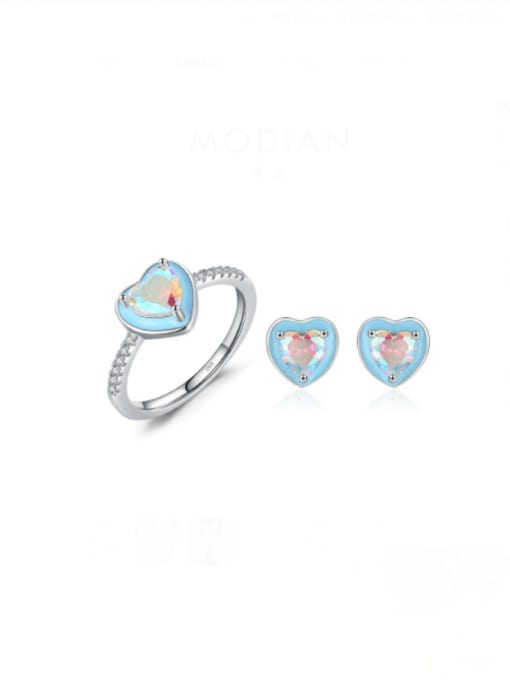 MODN 925 Sterling Silver Enamel Heart Minimalist Band Ring