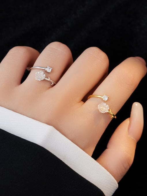 BeiFei Minimalism Silver 925 Sterling Silver Flower Trend Band Ring 1