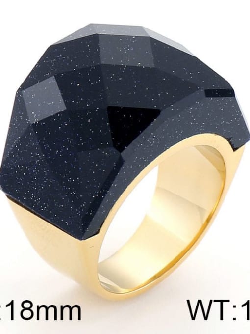 Gold Color, Starry Sky Black Titanium Steel Glass Stone Geometric Ring with waterproof
