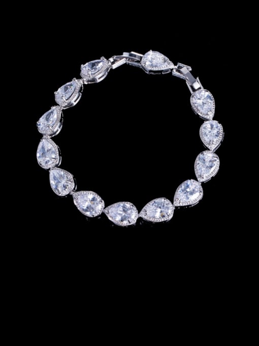 Platinum white zirconium Brass Cubic Zirconia Water Drop Luxury Bracelet
