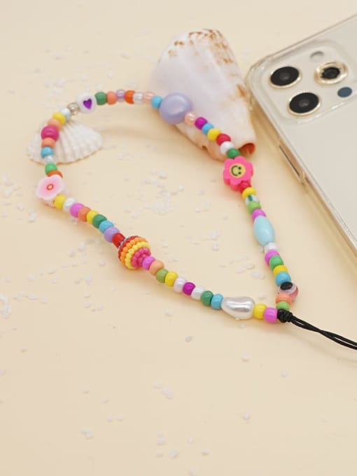 QT K210105A Imitation Pearl Multi Color Polymer Clay Flower Bohemia Mobile Phone Accessories