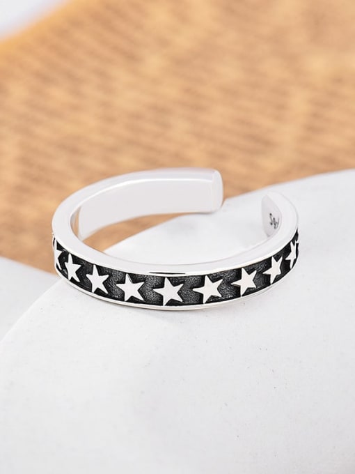 Retro ring around the stars 925 Sterling Silver Star Vintage Band Ring