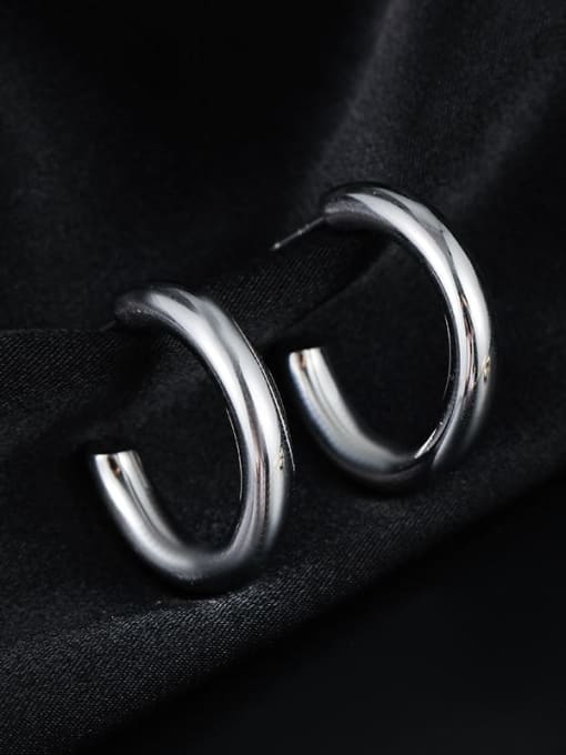 ES1932 【 Platinum 】 925 Sterling Silver Geometric Minimalist Hoop Earring