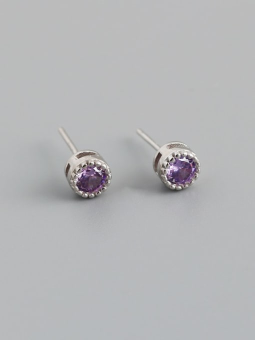 Purple stone (Platinum) plastic plug 925 Sterling Silver Cubic Zirconia Round Minimalist Stud Earring