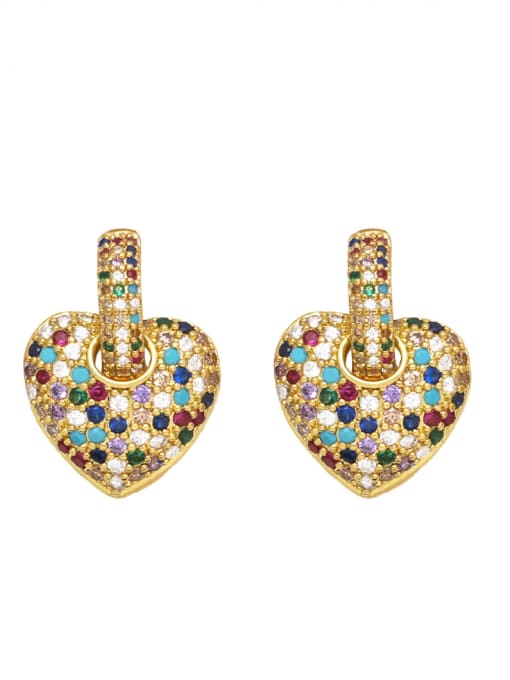 colour Brass Cubic Zirconia Heart Cute Huggie Earring