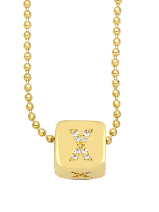 X Brass Cubic Zirconia Letter Vintage square Pendant Necklace