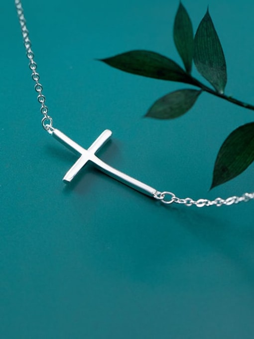 Rosh 925 Sterling Silver Smooth Cross Minimalist Regligious Necklace 0