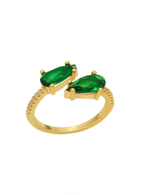 green Brass Glass Stone Geometric Minimalist Band Ring
