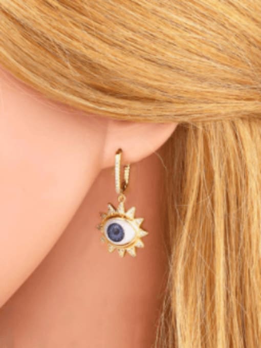 CC Brass Rhinestone Enamel Evil Eye Vintage Huggie Earring 4