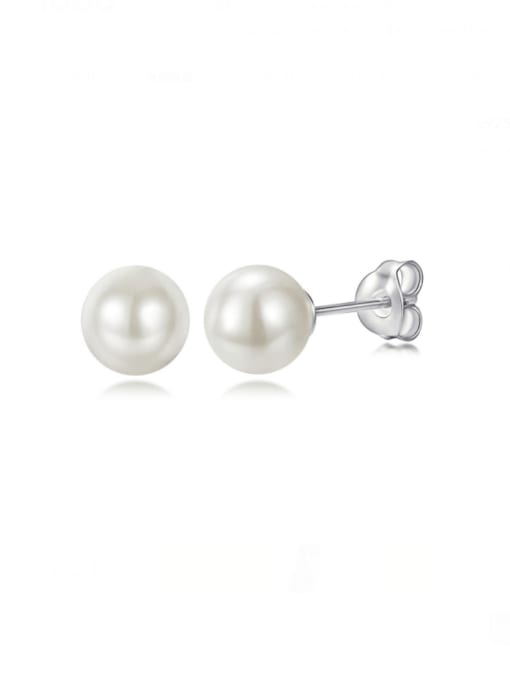 Dan 925 Sterling Silver Imitation Pearl Round Minimalist Stud Earring 2