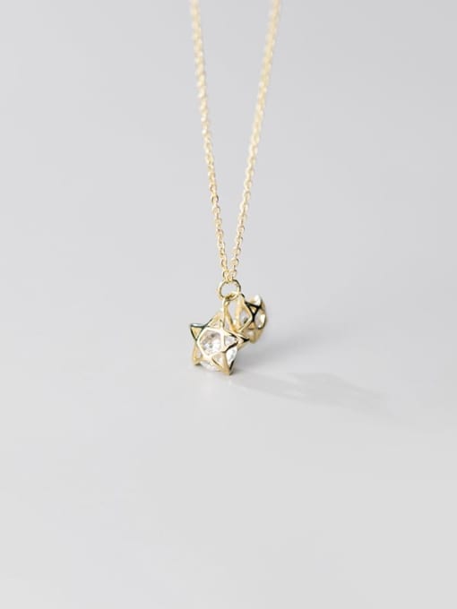 Rosh 925 Sterling Silver Cubic Zirconia simple multi diamond Pentagram fashion hollow Necklace 1