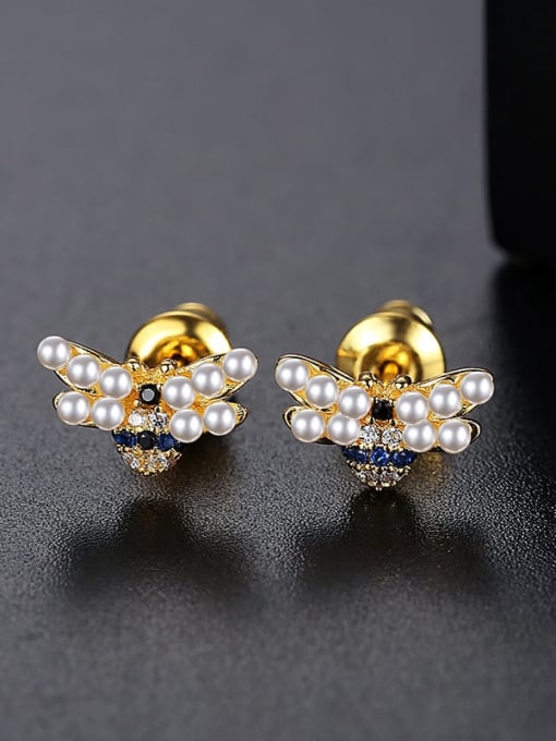 18k gold Brass Imitation Pearl Butterfly Minimalist Stud Earring