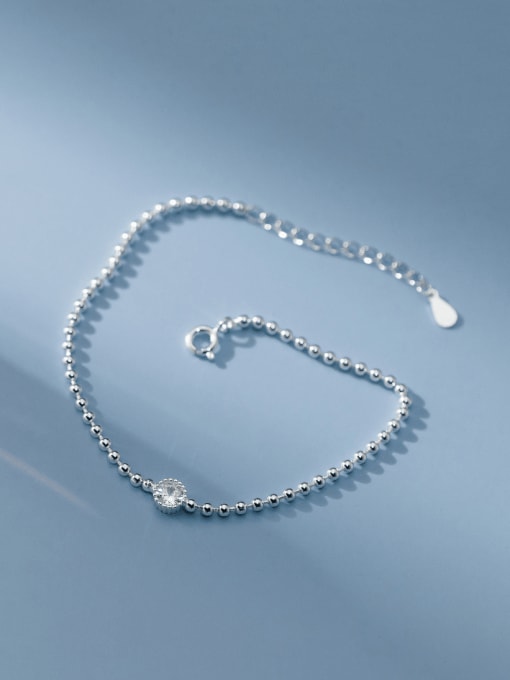 silver 925 Sterling Silver Geometric Minimalist Beaded Chain Bracelet