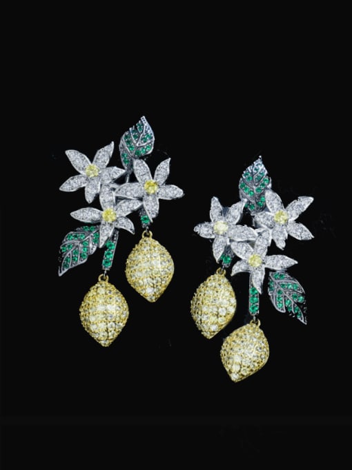 L.WIN Brass Cubic Zirconia Flower Statement Cluster Earring 2