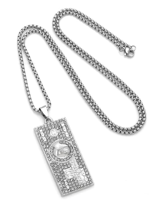 CC Stainless steel Chain Alloy Pendant Rhinestone Geometric Hip Hop Long Strand Necklace 2