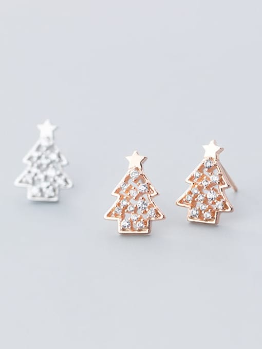 Rosh 925 Sterling Silver Rhinestone  Christmas tree Minimalist Stud Earring 0