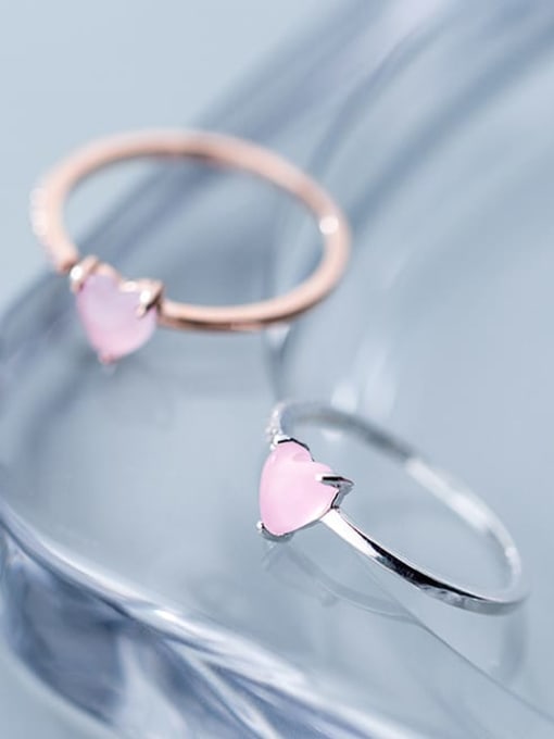 Rosh 925 Sterling Silver Crystal Pink Heart Minimalist Band Ring 2