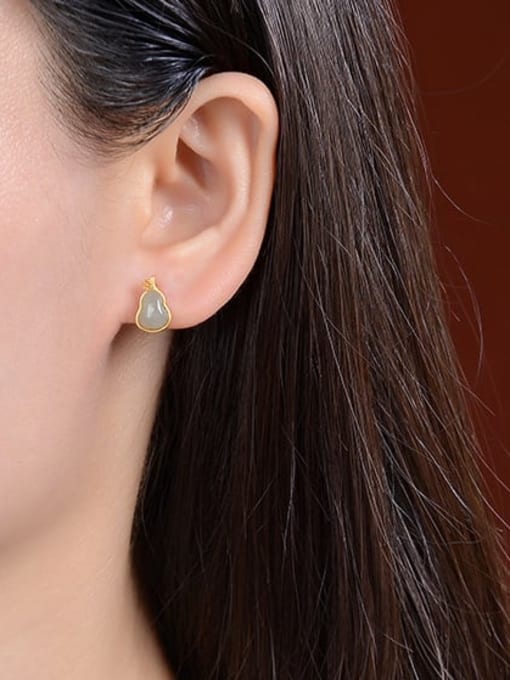 DEER 925 Sterling Silver Jade Geometric Vintage Stud Earring 1