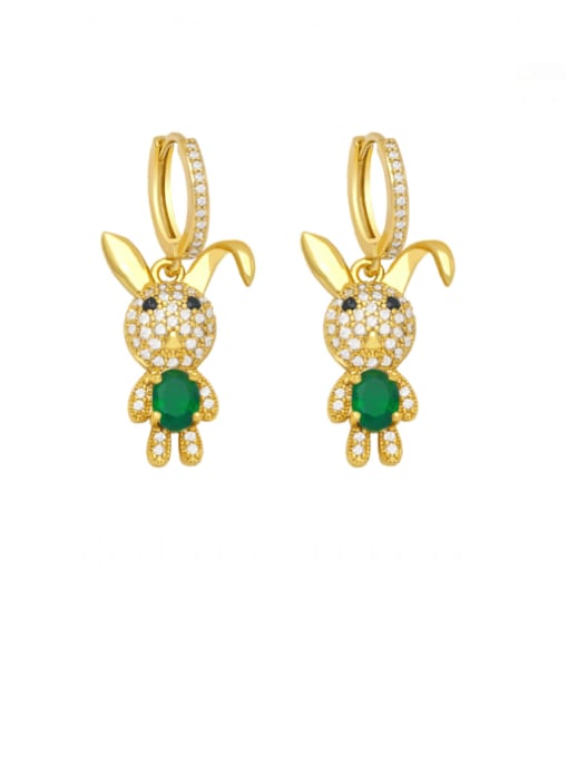 green Brass Cubic Zirconia Rabbit Cute Huggie Earring