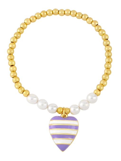purple Brass Enamel Triangle Vintage Beaded Bracelet
