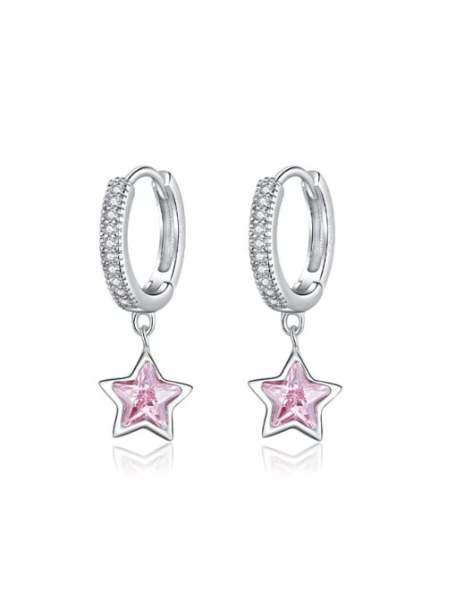 Jare 925 Sterling Silver Cubic Zirconia Pentagram Minimalist Huggie Earring