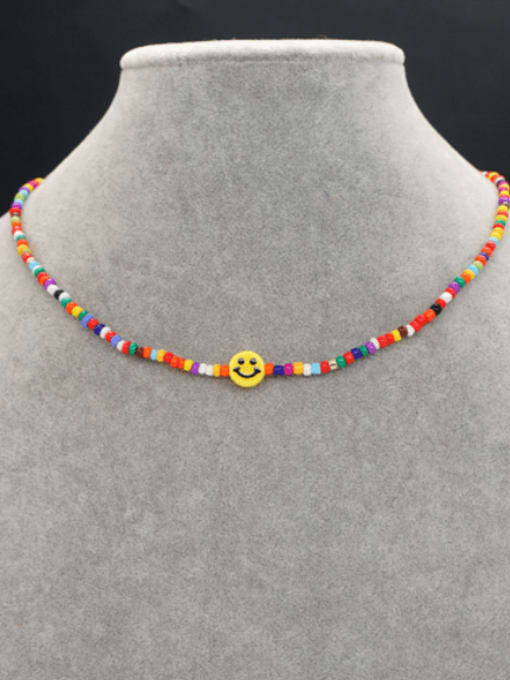 Roxi Multi Color Glass Bead Acrylic Smiley Bohemia  Handmade Beaded  Necklace 1