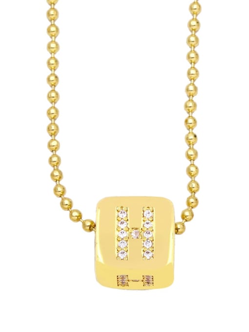 H Brass Cubic Zirconia Letter Vintage square Pendant Necklace