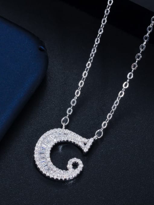 Letter C with chain Copper Cubic Zirconia Message Minimalist letter pendant Necklace