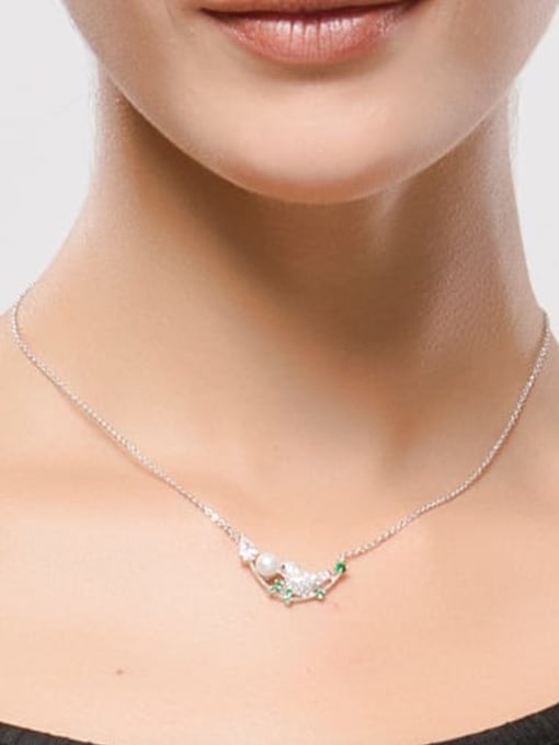 BLING SU Copper Cubic Zirconia Cute Bird  pendant Necklace 2