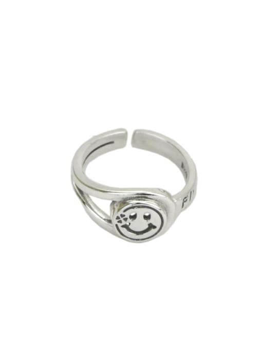 SHUI Vintage  Sterling Silver With Platinum Plated Simplistic Smiley Free Size Rings 0