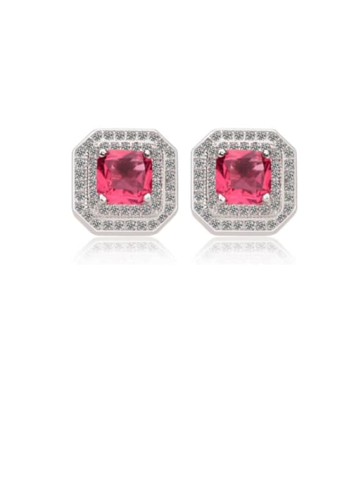 BLING SU Copper Cubic Zirconia Multi Color Square Dainty Stud Earring