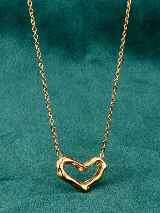 A TEEM Titanium Hollow Heart Minimalist pendant Necklace 0