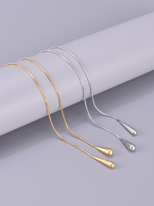 A TEEM Titanium Steel Water Drop Minimalist Snake Bone Chain Necklace 0