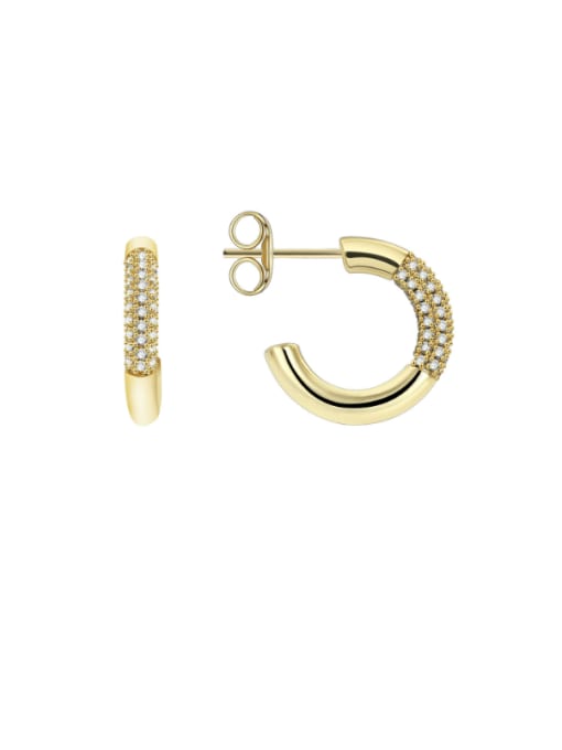 Gold C-shaped Diamond Earrings Brass Cubic Zirconia Geometric Minimalist Stud Earring