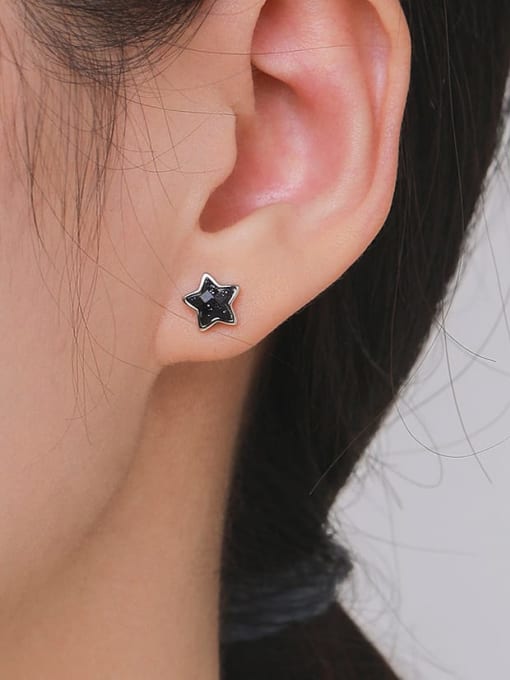 MODN 925 Sterling Silver Obsidian Pentagram Minimalist Stud Earring 1