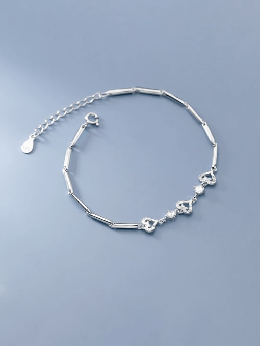 silver 925 Sterling Silver Cubic Zirconia Heart Minimalist Bracelet