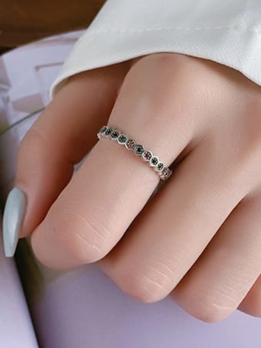KDP-Silver 925 Sterling Silver Cubic Zirconia Geometric Vintage Band Ring 1