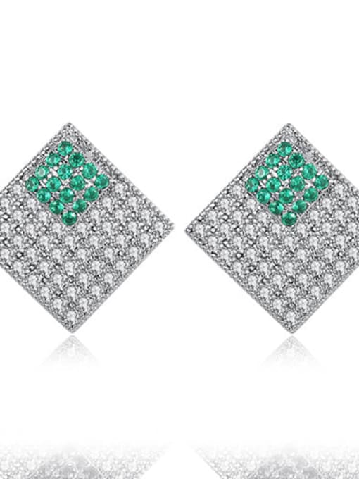 Main stone green platinum t02b20 Copper Cubic Zirconia Square Luxury Stud Earring