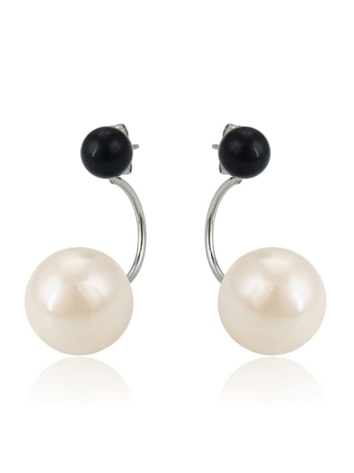 black Stainless steel Imitation Pearl Geometric Minimalist Stud Earring
