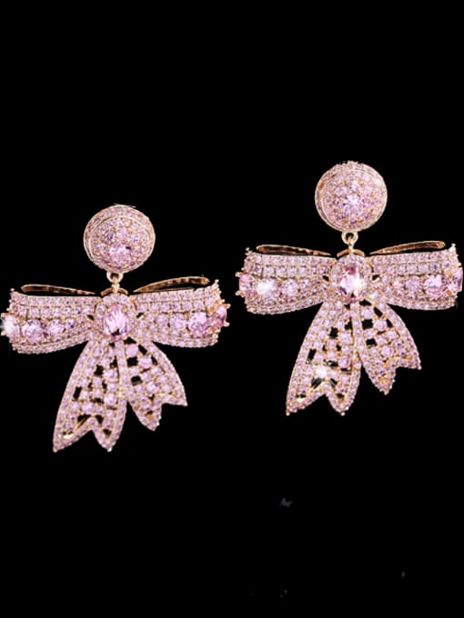 Pink Brass Cubic Zirconia Butterfly Luxury Drop Earring