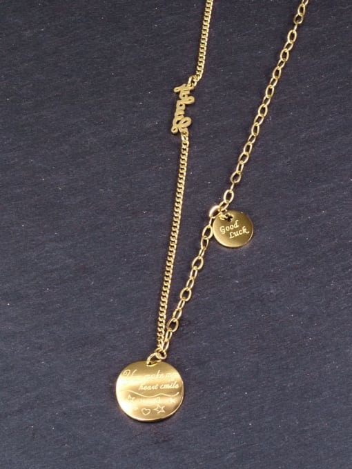 A TEEM Titanium  AB chain corrugated medal LOVE pendant necklace 2