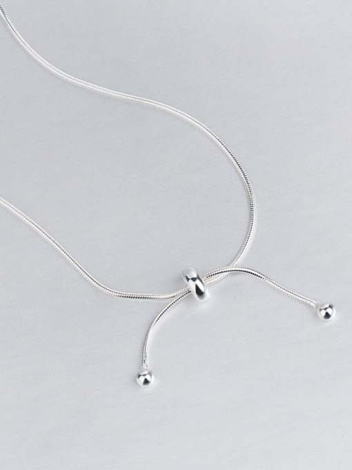 silvery 925 Sterling Silver Geometric Minimalist Lariat Necklace