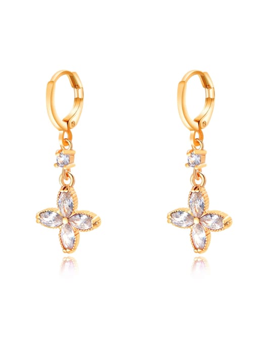 728 White Diamond Brass Multi Color Cubic Zirconia Geometric Dainty Huggie Earring
