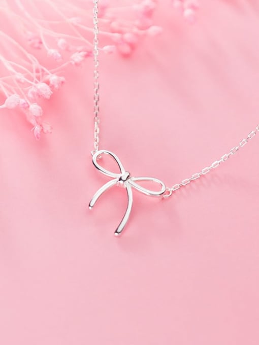 Rosh 925 sterling silver simple smooth Bow Pendant Necklace