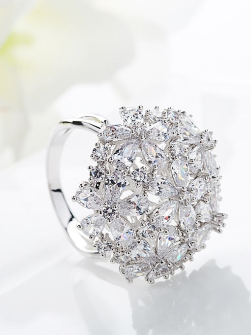 BLING SU Copper Cubic Zirconia Flower Luxury Band Ring 3