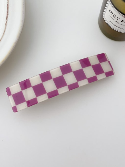 Purple white grid 10.5cm Alloy PVC Trend Geometric  Hair Barrette