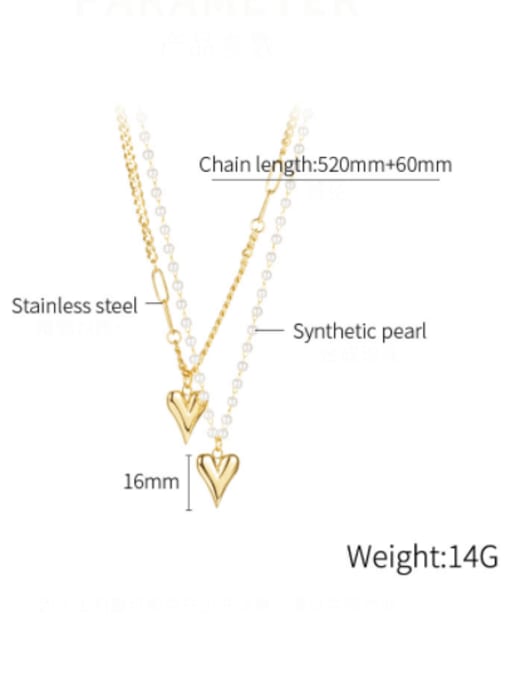 Open Sky Titanium Steel Imitation Pearl Heart Minimalist Multi Strand Necklace 3